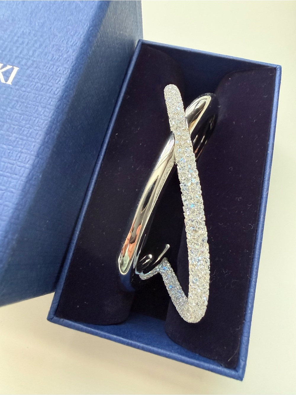 Swarovski Silver Crystal Pave Crossover Bracelet